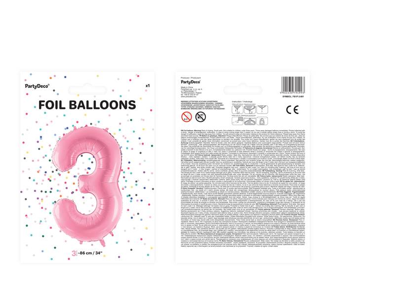 Balon foliowy Cyfra ''3'', 86cm, różowy