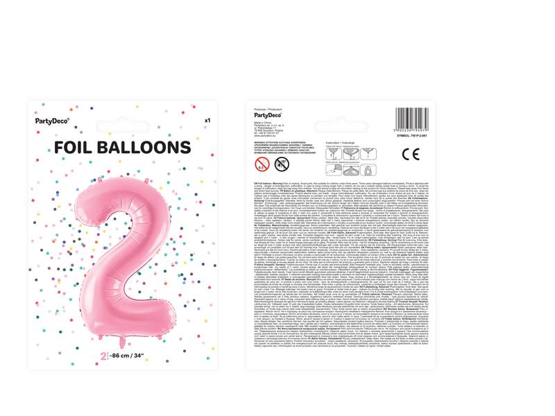 Balon foliowy Cyfra ''2'', 86cm, różowy