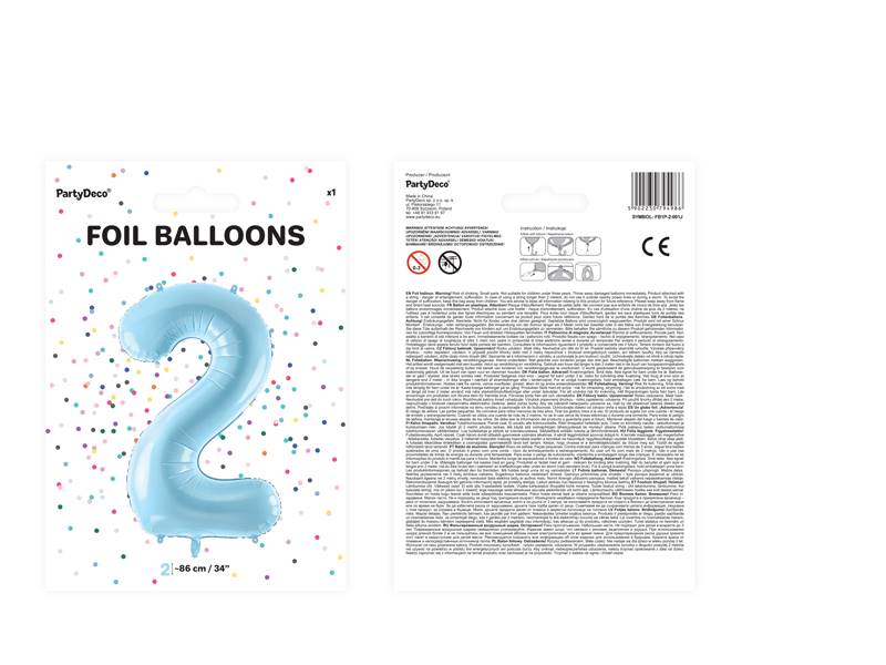 Balon foliowy Cyfra ''2'', 86cm, jasny niebieski