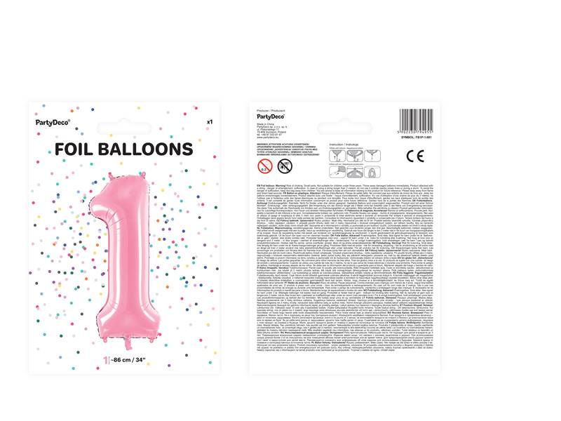 Balon foliowy Cyfra ''1'', 86cm, różowy