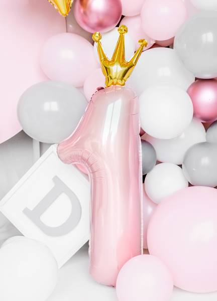 Balon foliowy Cyfra ''1'', 37x100 cm, jasny różowy