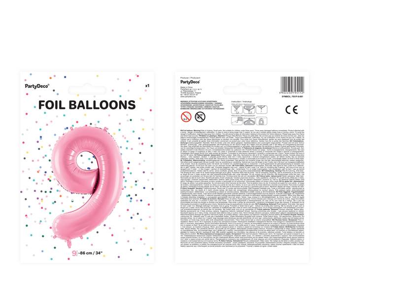 Balon foliowy Cyfra ''9'', 86cm, różowy