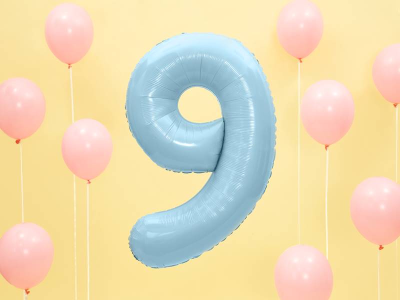 Balon foliowy Cyfra ''9'', 86cm, jasny niebieski
