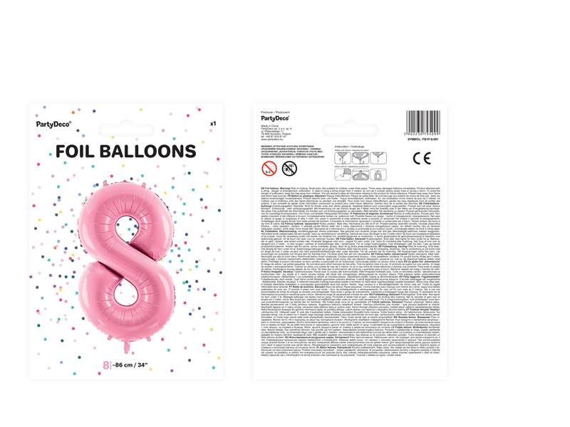 Balon foliowy Cyfra ''8'', 86cm, różowy