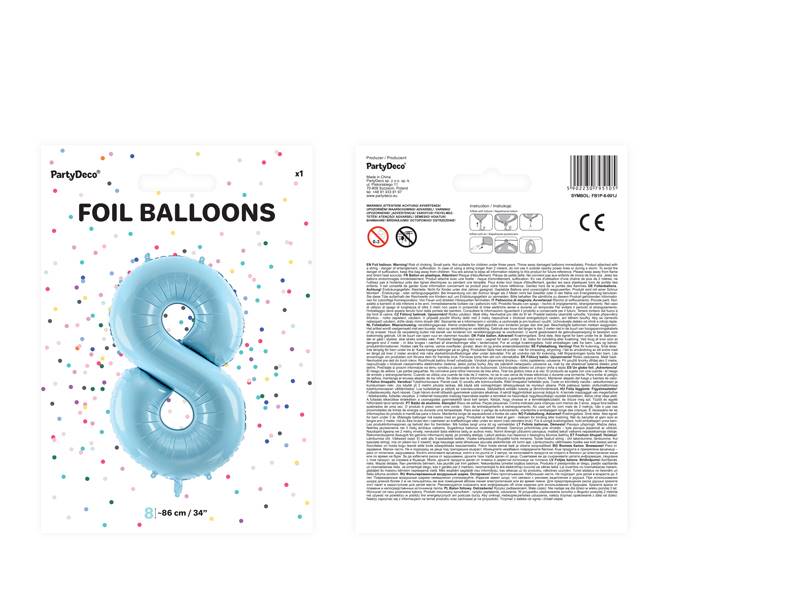 Balon foliowy Cyfra ''8'', 86cm, jasny niebieski