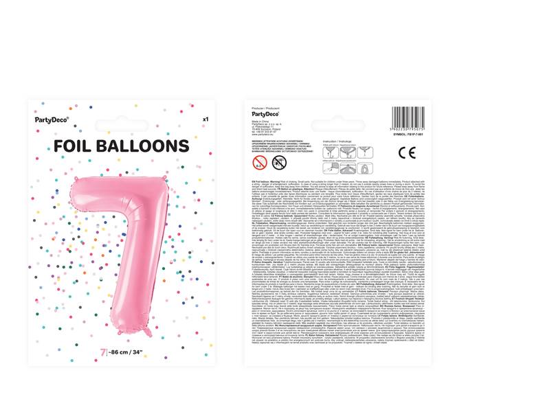 Balon foliowy Cyfra ''7'', 86cm, różowy