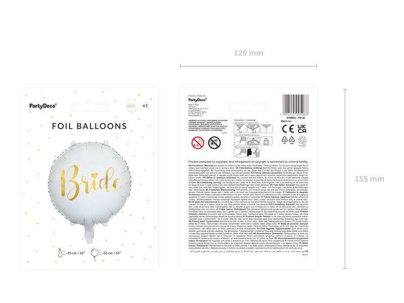 Balon foliowy Bride 45cm, biały