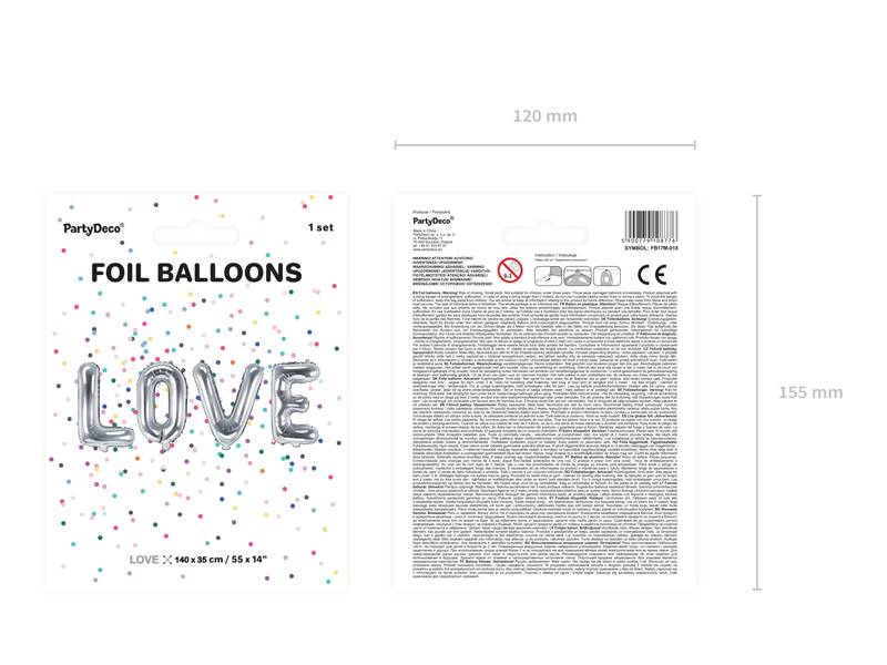 Balon foliowy Love, 140x35cm, srebrny