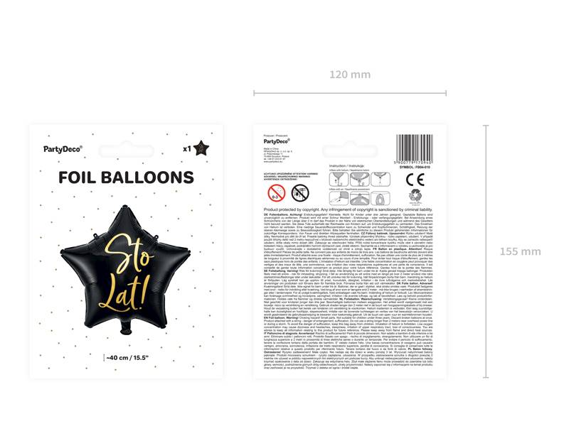Balon foliowy Sto Lat!, 40cm, czarny