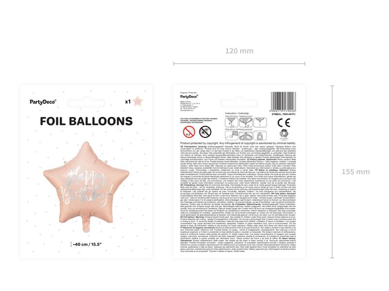 Balon foliowy Happy Birthday, jasny pudrowy róż