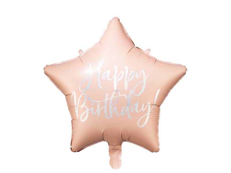 Balon foliowy Happy Birthday, jasny pudrowy róż