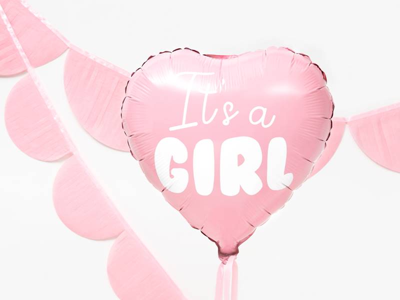 Balon foliowy Serce - It's a girl, 45cm, jasny róż