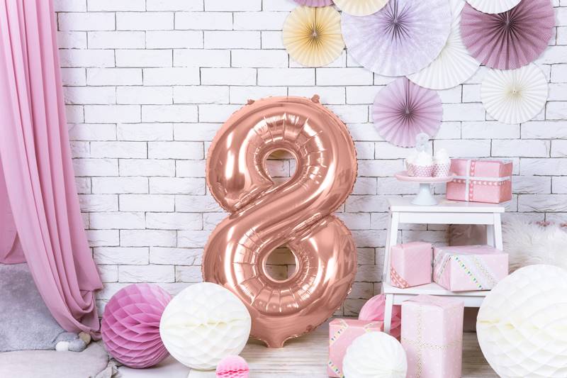 Balon foliowy Cyfra ''8'', 86cm, różowe złoto