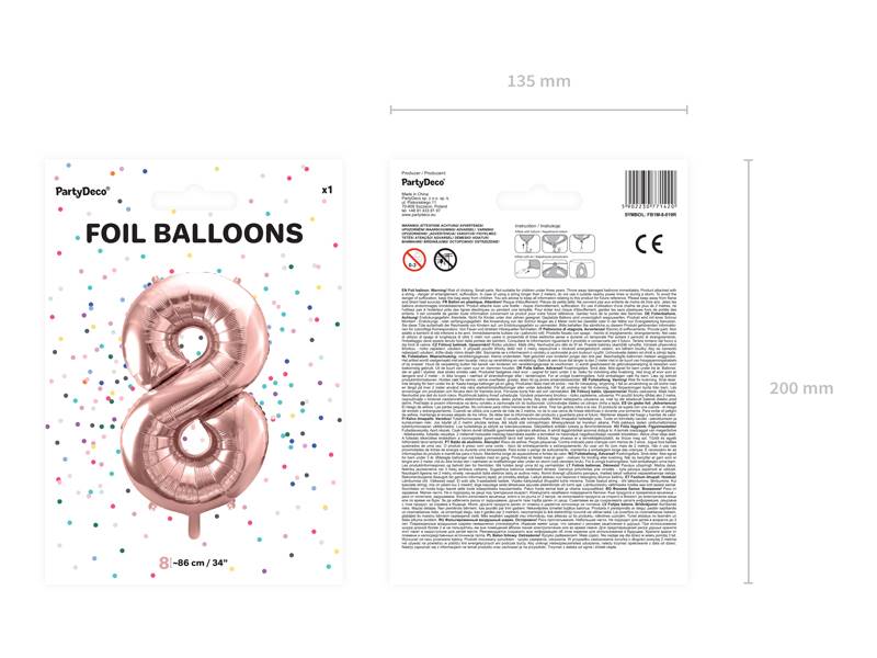 Balon foliowy Cyfra ''8'', 86cm, różowe złoto