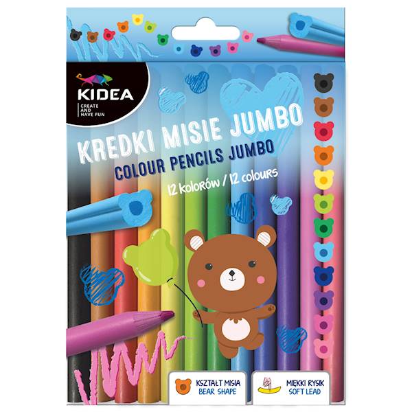 Kredki jumbo KIDEA 12 kol. Misie