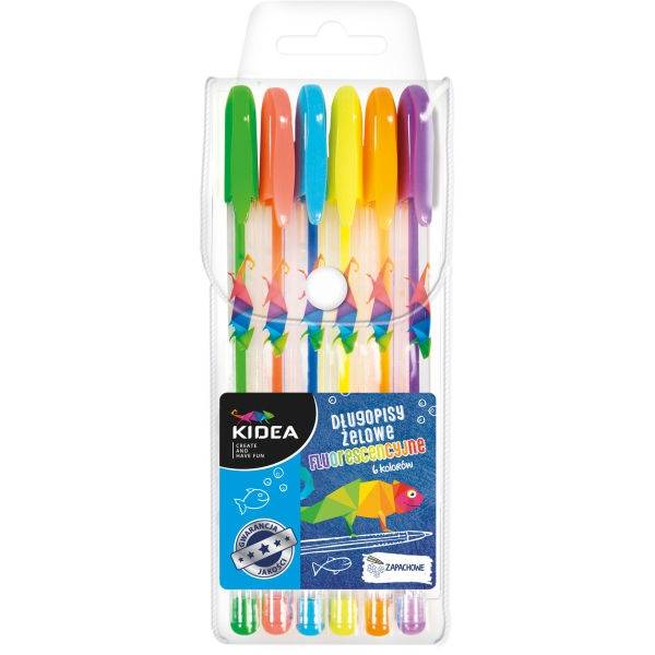 Długopisy żelowe fluorescencyjne KIDEA 6 kol.