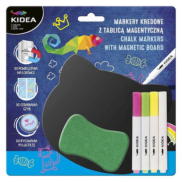 Markery kredowe z tablicą magnetyczną Kidea