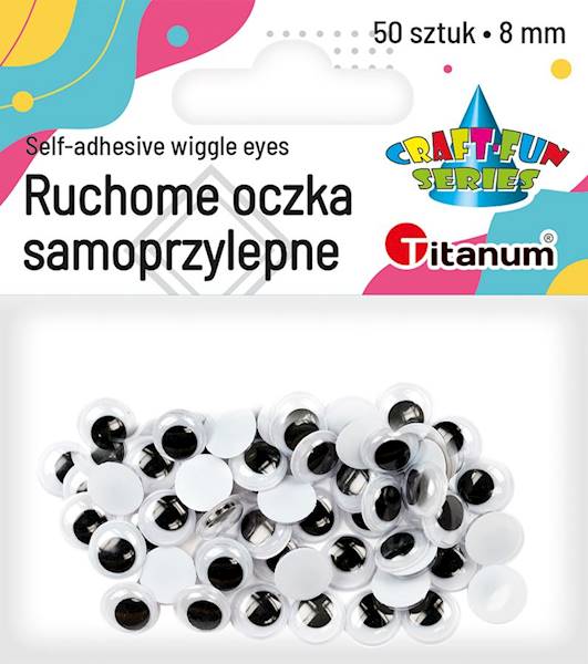 Ruchome oczy samoprzylepne Titanum 50 szt. 8 mm