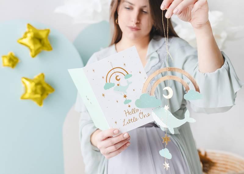 Kartka z zawieszką Wieloryb, jasny tiffany blue