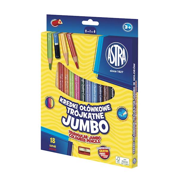 Kredki ołówkowe trójkątne JUMBO ASTRA - 18 kolorów