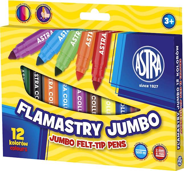 Flamastry ASTRA okrągłe JUMBO 12 kolorów