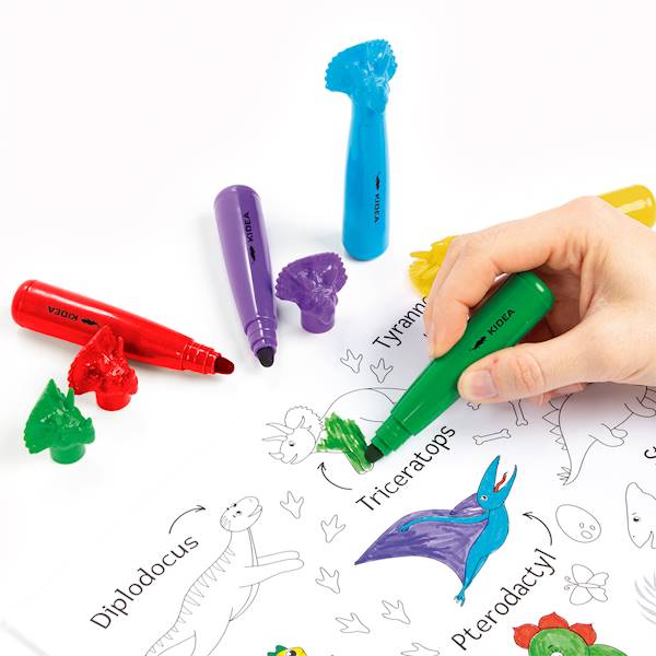 Flamastry Jumbo z figurką Dinozaury 6 kolorów Kide