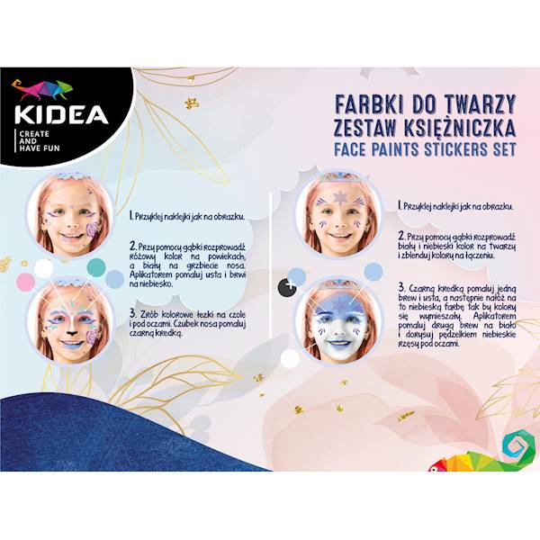 Farbki do twarzy zestaw z naklejkami Kidea