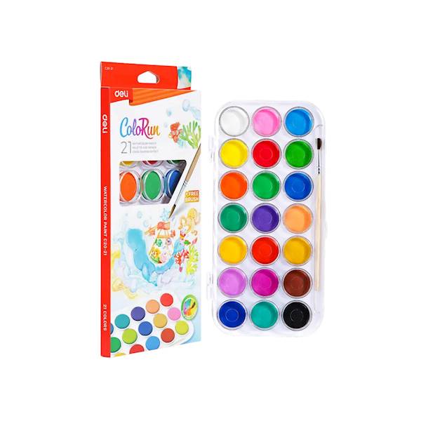 Farby akwarelowe Deli Colorun 21 kolorów + pędzel