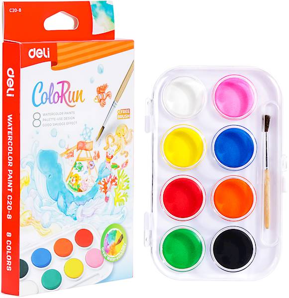Farby akwarelowe Deli Colorun 8 kolorów + pędzel
