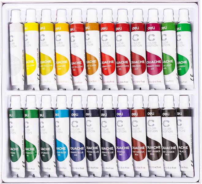 Farby gwaszowe Deli 24 kolory 12 ml w tubie