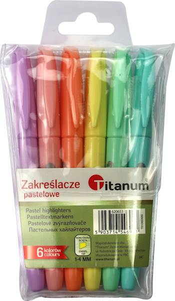 Zakreślacze pastelowe Titanum 6 kolorów