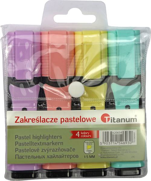 Zakreślacze pastelowe Titanum 4 kolorów