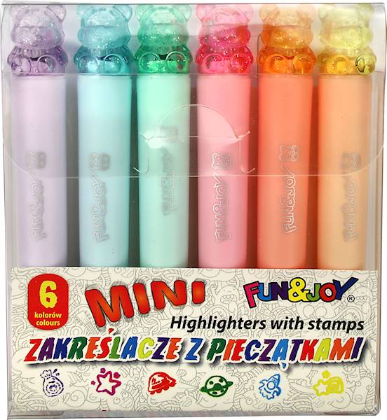 Zakreślacze mini z pieczątkami Titanum 6 kolorów