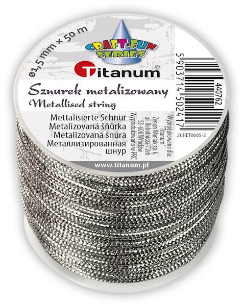Sznurek metalizowany Titanum srebrny 1,5mm x 50m