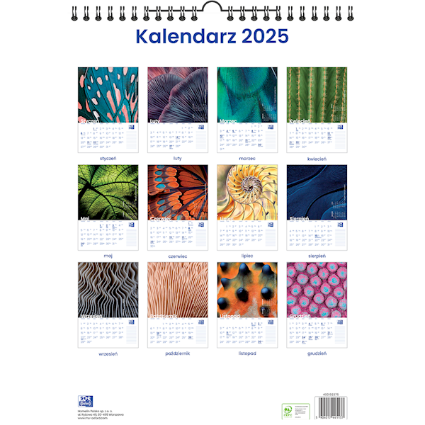 Kalendarz OXFORD ścienny spirala natura A3 12K pio