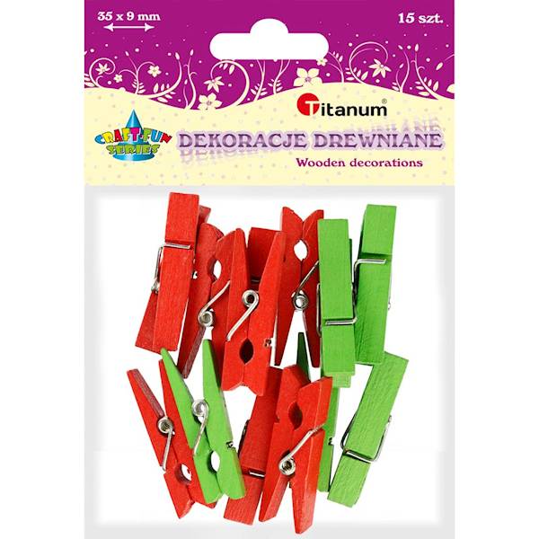 Dekoracje drewniane Titanum klamerki 2 kol. 15 szt