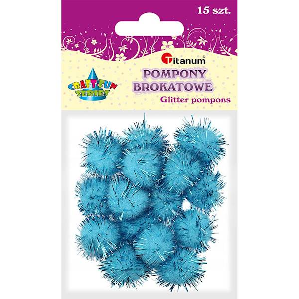 Pompony brokatowe Titanum 15 szt. niebieskie
