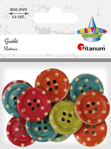 Guziki Titanum 20mm 12 szt. kolorowe w groszki