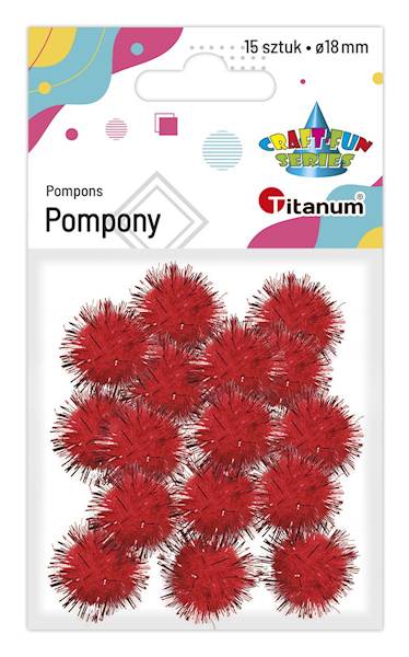 Pompony brokatowe Titanum 15 szt. czerwone