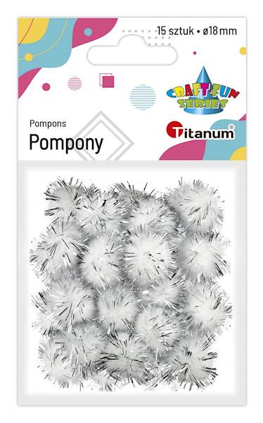 Pompony brokatowe Titanum 15 szt. białe