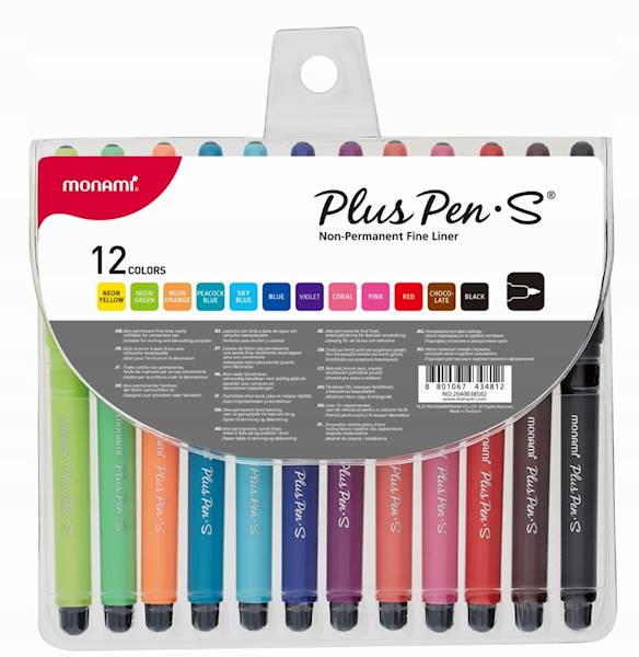 Cienkopisy Plus Pen S MONAMI 0,4 mm - 12 kolorów