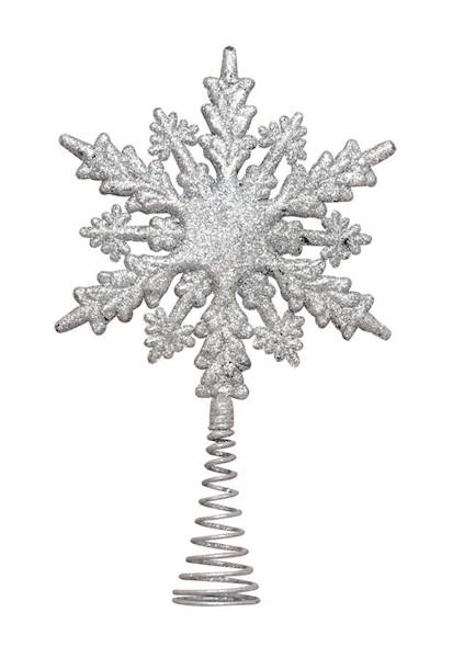 Czubek na choinkę - śnieżynka srebrna 22cm