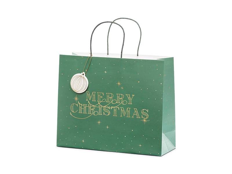 Torebka na prezenty Merry Christmas zielona