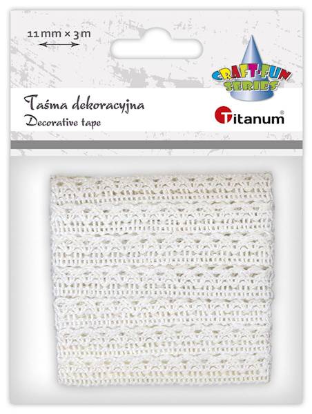 Taśma dekoracyjna Titanum koronka biała 11mm 3m