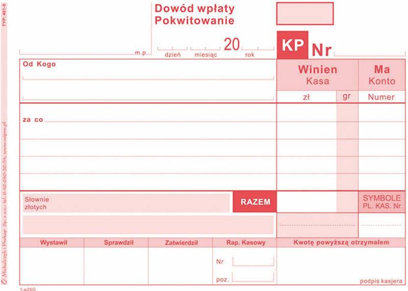 KP Kasa przyjmie, Dowód wpłaty A6/80k