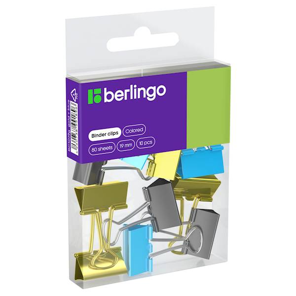 Klipy biurowe Berlingo 19mm, 10 szt., 3 kolory