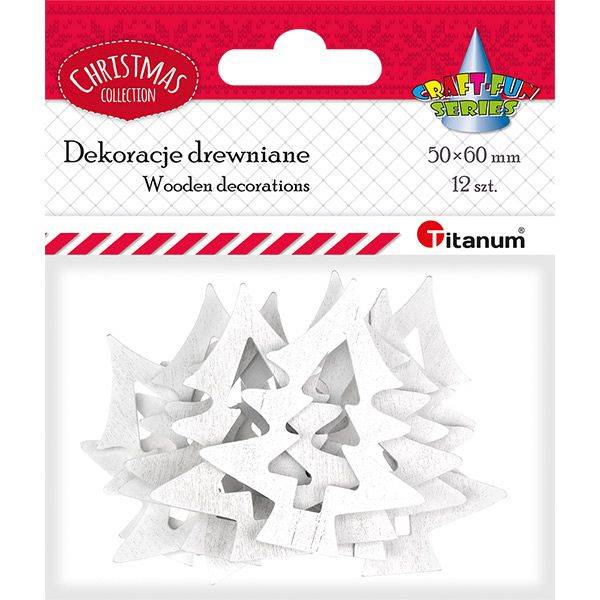 Dekoracje drewniane Titanum 12 szt. choinki białe