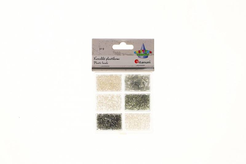 Koraliki plastikowe Titanum 32g ton. biało-szara