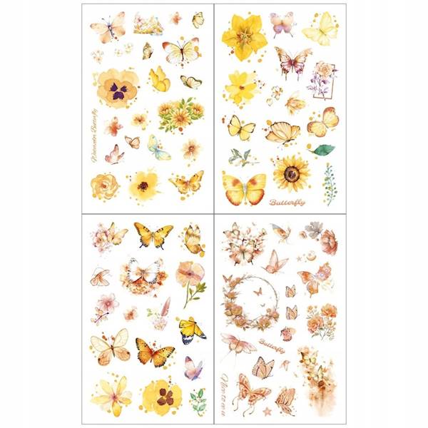 Naklejki foliowe Titanum 4 p. motyle kwiaty żółte