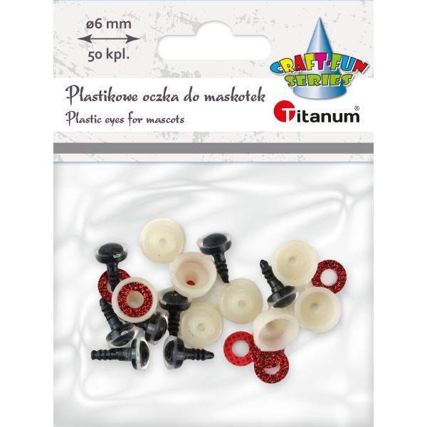 Plastikowe oczy do maskotek Titanum 8 szt czerwone